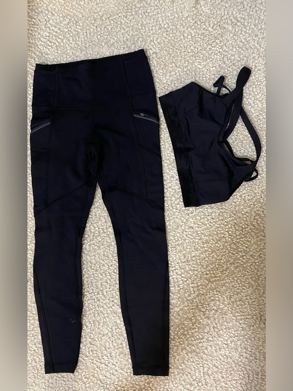 lululemon athletica Black High-Waist Leggings with Black Sports Bra Set